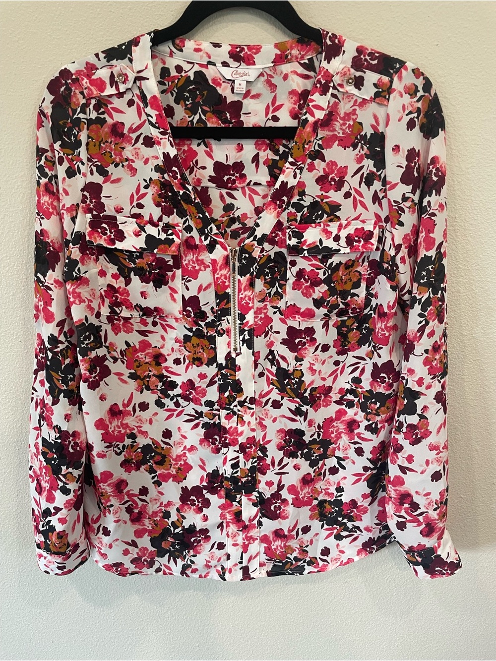 Candie's Pink & White Floral V-Neck Blouse